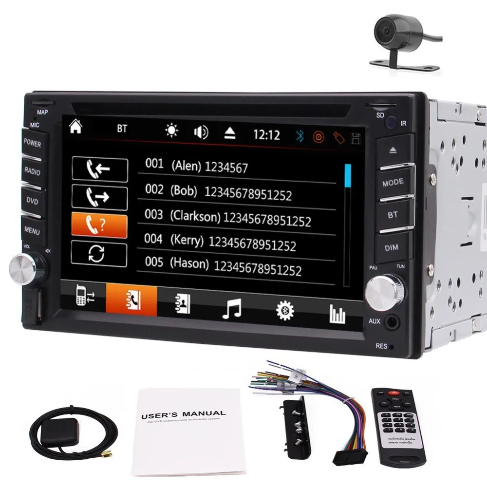 Бесплатная камера + 6 2 &quotв Dash двойной DIN Автомобильный gps стерео dvd плеер Bluetooth