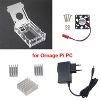 Transparent Acrylic Case for Orange Pi PC + 5V 2A Power Supply Adapter + 3 Aluminum Heat Sink + Fan Compatible Ornage Pi PC Plus
