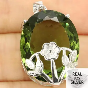 

Real 925 Solid Sterling Silver 8.1g Big Gem Oval 22x18mm Green Amethyst Engagement Pendant 31x18mm