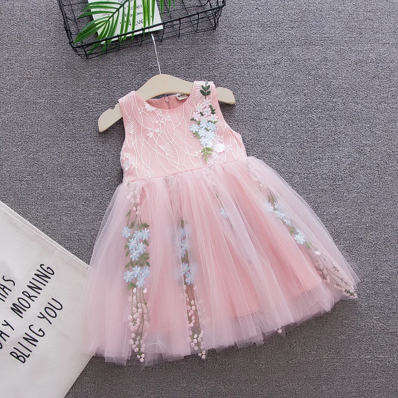 

New Girls dress summer kids fashion sleeveless floral princess mesh dresses for children prom party clothing girls wedding dress