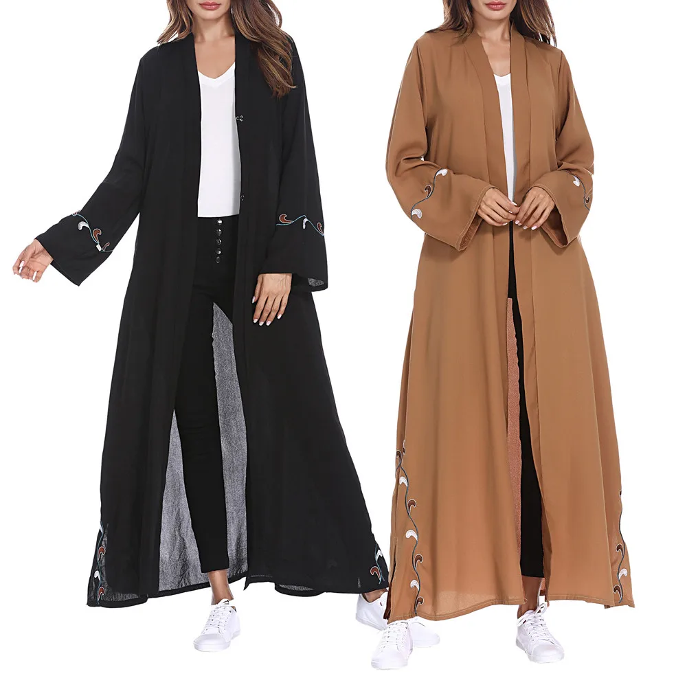 Muslim Women Islamic Embroidered Cardigan Long Coat Middle East Long Robe