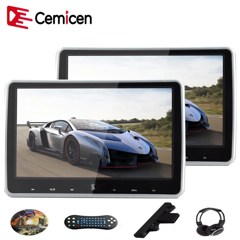 Cemicen 2 шт. 10 1 дюймов Автомобильный подголовник монитор HD цифровой ЖК экран DVD Аудио