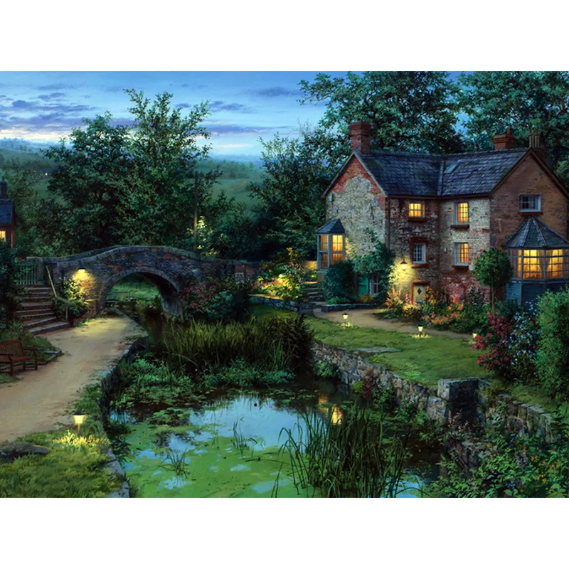 

YI BRIGHT DIY 3D Diamond Embroidery,Cross Stitch,Night Countryside Scenery,Full Square&Round Diamond Painting,Home Decor,GT