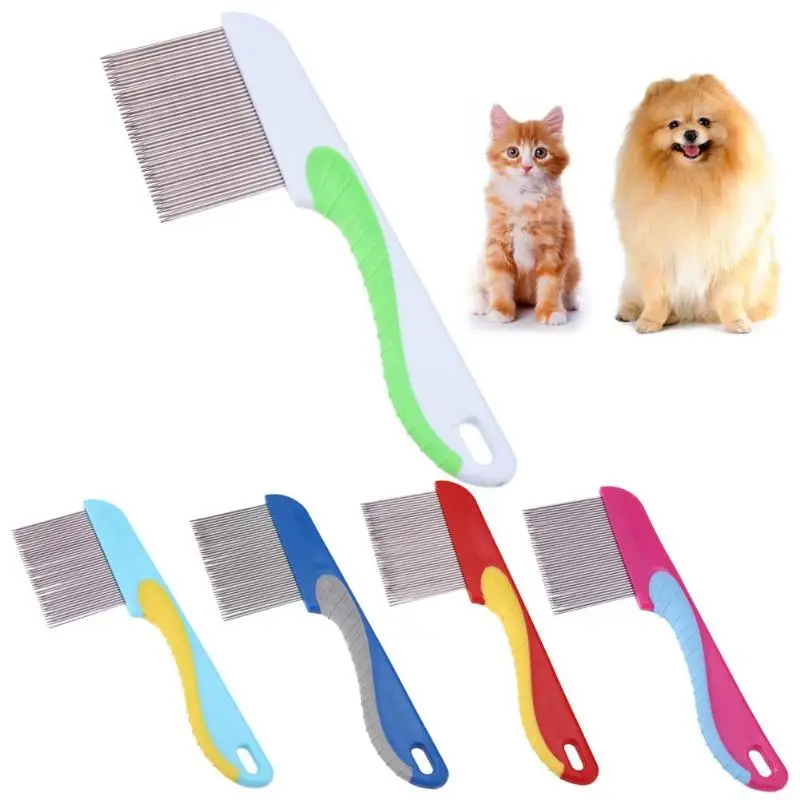 

Stainless Steel Dog Dense Teeth Comb Pet Massage Grooming Silicone Handle