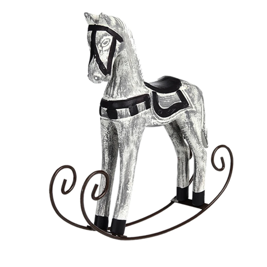 European Style Horse Statue Wedding Decor Home Office Desktop Decoration Wooden Rocking Horse Ornament Gifts