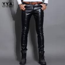 Новые модные мужские брюки из искусственной кожи, зимние брюки с флисовой подкладкой, мужские облегающие брюки в байкерском и панк стиле, обтягивающие брюки для ночного клуба