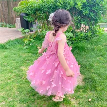 Детская одежда г. Летнее платье Сетчатое платье с трехмерными крыльями на спине для девочек платье с бабочкой