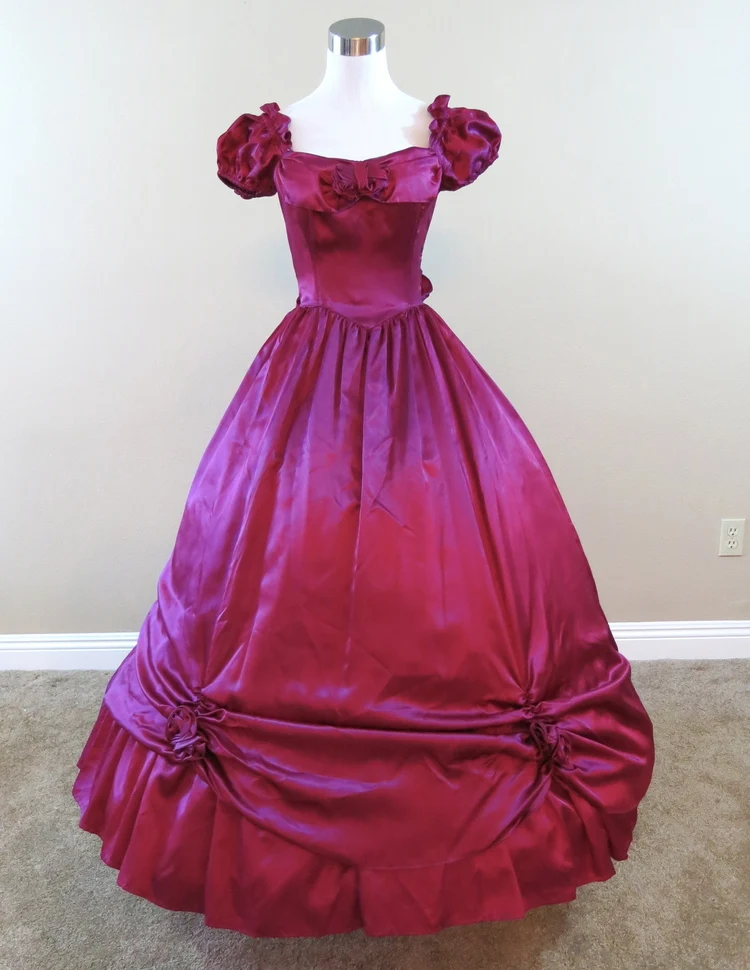 Burgundy Satin Gown Civil war costume renaissance dress satin dresin
