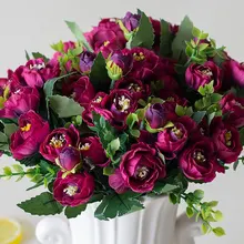 Шелковый цветок 15 голов, искусственные цветы, небольшой чайный бутон, имитация маленькой чайной розы, украшение для гостиной