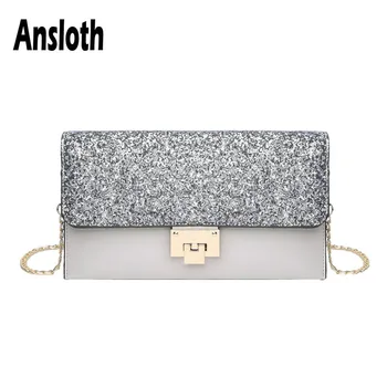 

Ansloth Shining Clutch Bag For Women PU Leather Day Clutches Lady Evening Envelope Bag Chain Shoulder Bag Female Clutch HPS488