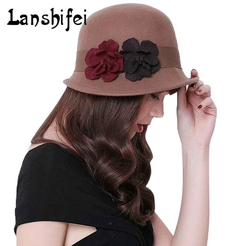 2017 New Winter Cap Vintage Lady Fedoras Wool Felt Fedora Hats Women