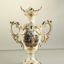 Европейский золотой ободок картина маслом керамические цветы Держатель Гостиная ваза украшения свадебные подарки