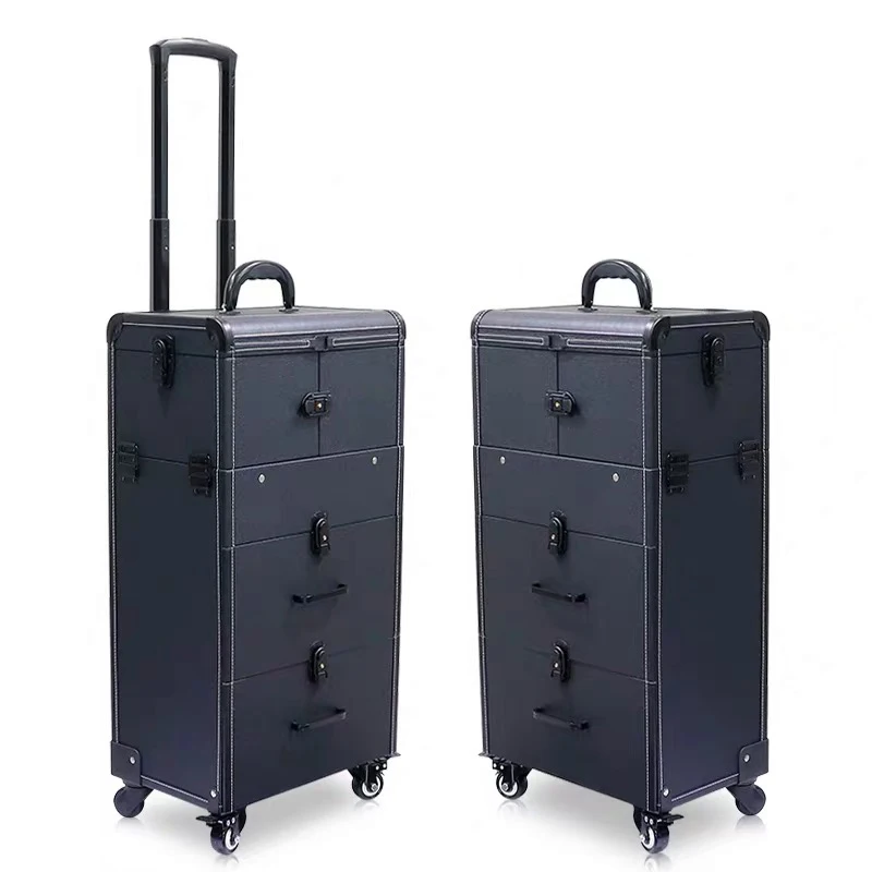New Women multi-layer trolley cosmetic baggage makeup rolling luggage trolley suitcase beauty tattoo manicure carry on toolbox