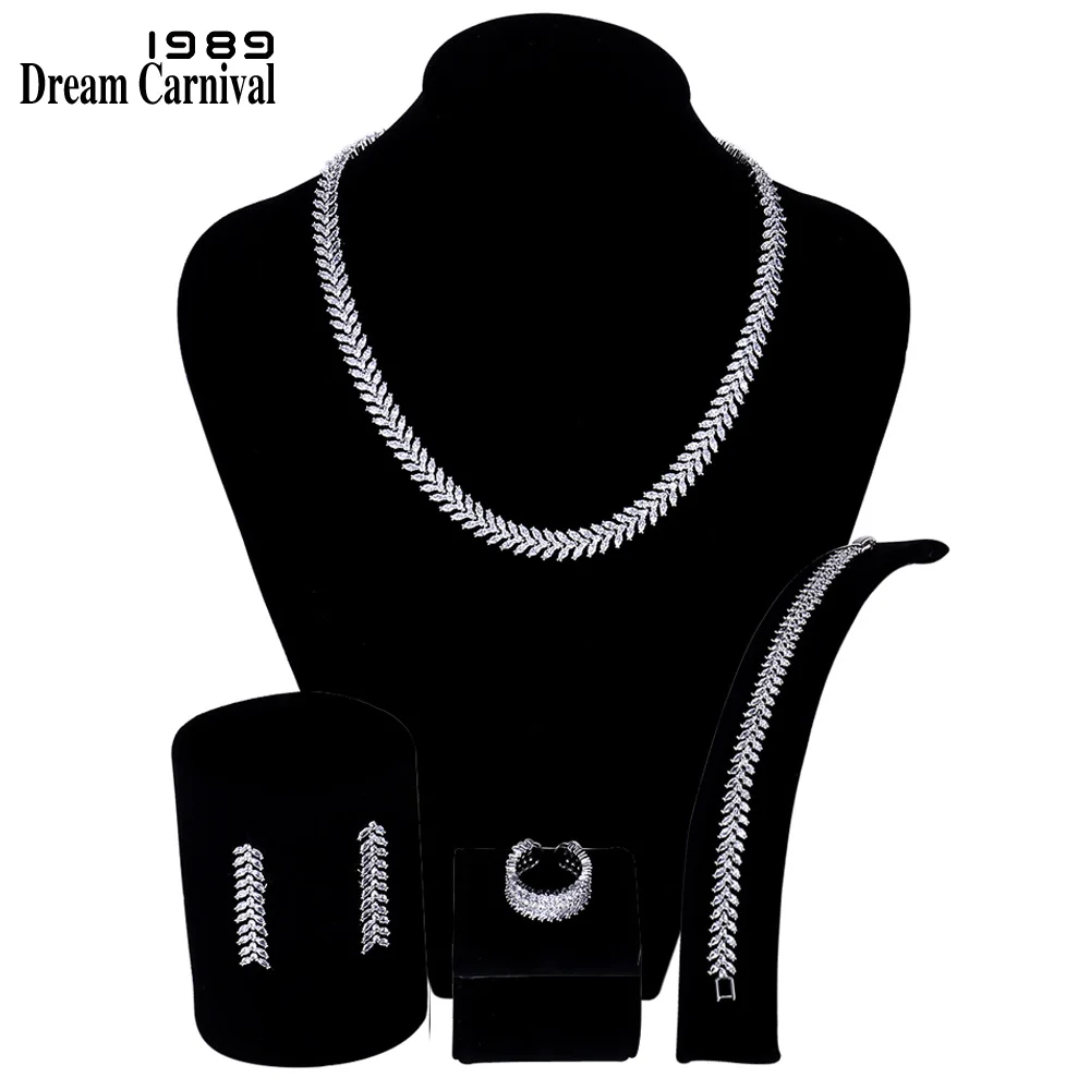

DreamCarnival 1989 Luxury Drop Shape Pendant Necklace Earrings Set White CZ Women Wedding Gift Set SN05432