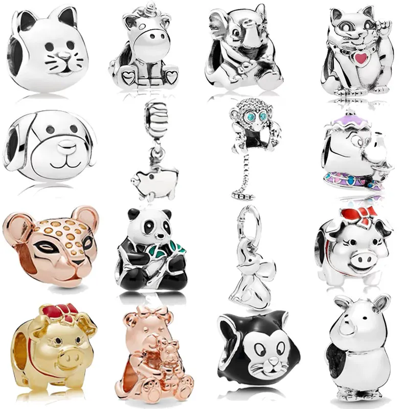 

JEM 100% 925 Sterling silver jewelry fit 1:1 Pandora bracelet original personalized simple animal DIY beads valentine's day gift