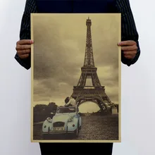 París Torre Eiffel y coche papel Kraft clásico cartel clásico arte del hogar revistas Café Bar Decoración Retro carteles y impresiones