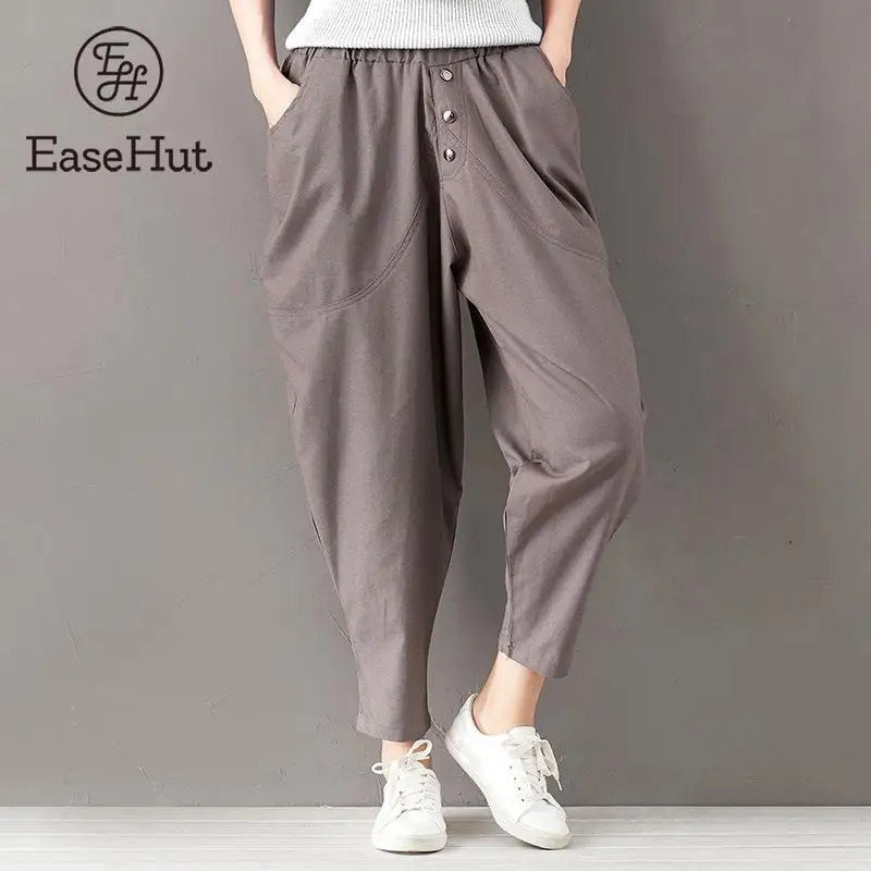 

EaseHut 2019 Woman Loose Trousers Hight Elastic Waist Pockets Casual Baggy Ankle-length Harem Pants Cargo Pantalon Overalls