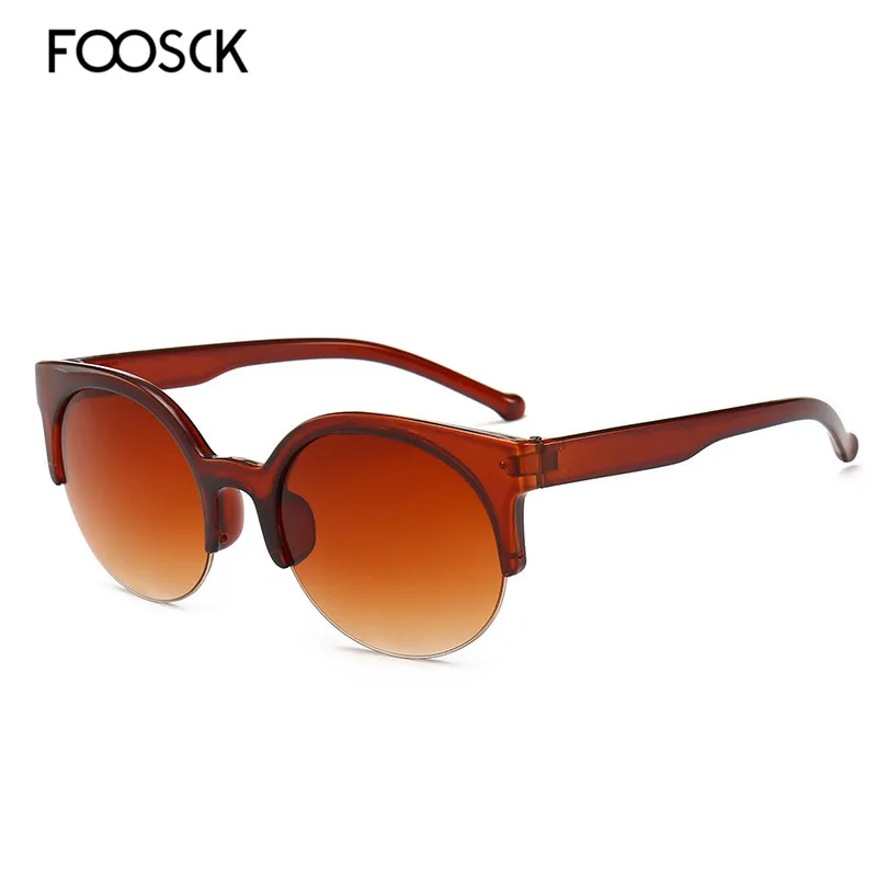 C2Brown FOOSCK, полуоправа, круглые солнцезащитные очки для женщин, модные солнцезащитные очки, Ретро стиль, фирменный дизайн, очки, UV400 - Цвет линз: C2Brown
