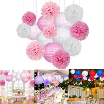 

15pcs Tissue Paper Multicolor Paper Flower Ball Paper Lantern Set Birthday Party Wedding Decoration 28cm Hanging Garland June25