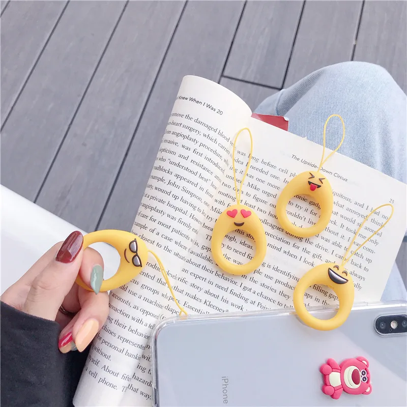 

cute smiley face finger ring straps hand lanyard key ring hand rope for mobile phone camera USB flash drives key accessories