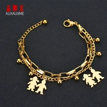 Auxauxme мальчик девочка многослойный браслет из нержавеющей стали o слово цепь для женщин подарок
