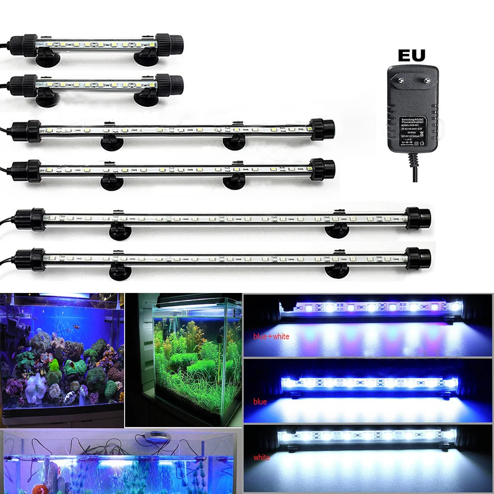 Aquarium Fish Tank 9 12 15 21 LED Light Blue White 18 28 38 48CM Bar Strip Light Waterproof Submersible Lamp EU Plug2