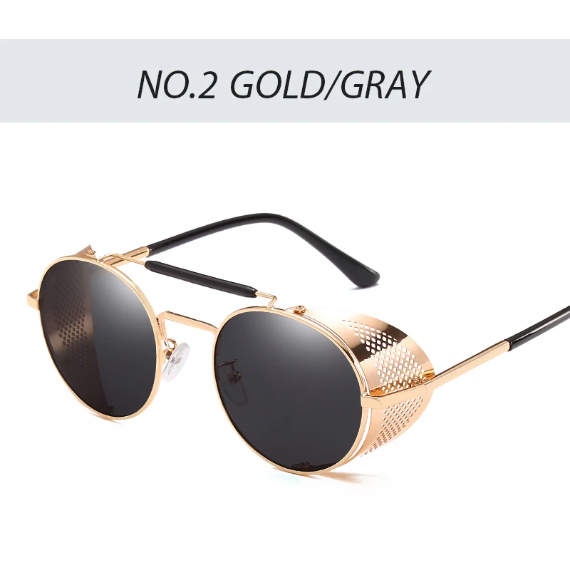 Солнцезащитные очки унисекс в стиле стимпанк для мужчин и женщин, Ретро стиль, брендовые дизайнерские круглые солнцезащитные очки, мужские очки в стиле стимпанк, UV400 Oculos De Sol - Цвет линз: gold-gray