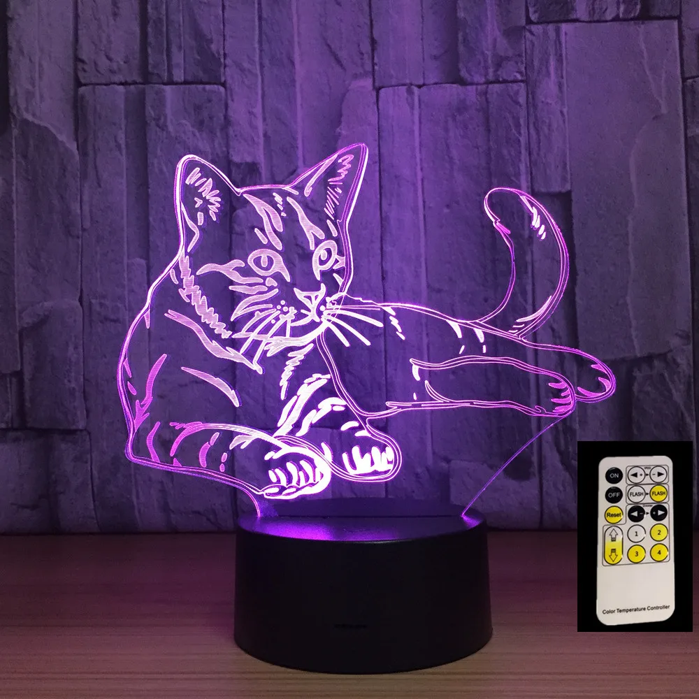 Cena Piękny śpiący kot 3D lampka nocna lampa zwierzęca zdalny przełącznik dotykowy LED 7 kolorów LED USB 3D lampa iluzoryczna jako prezent dla dzieci