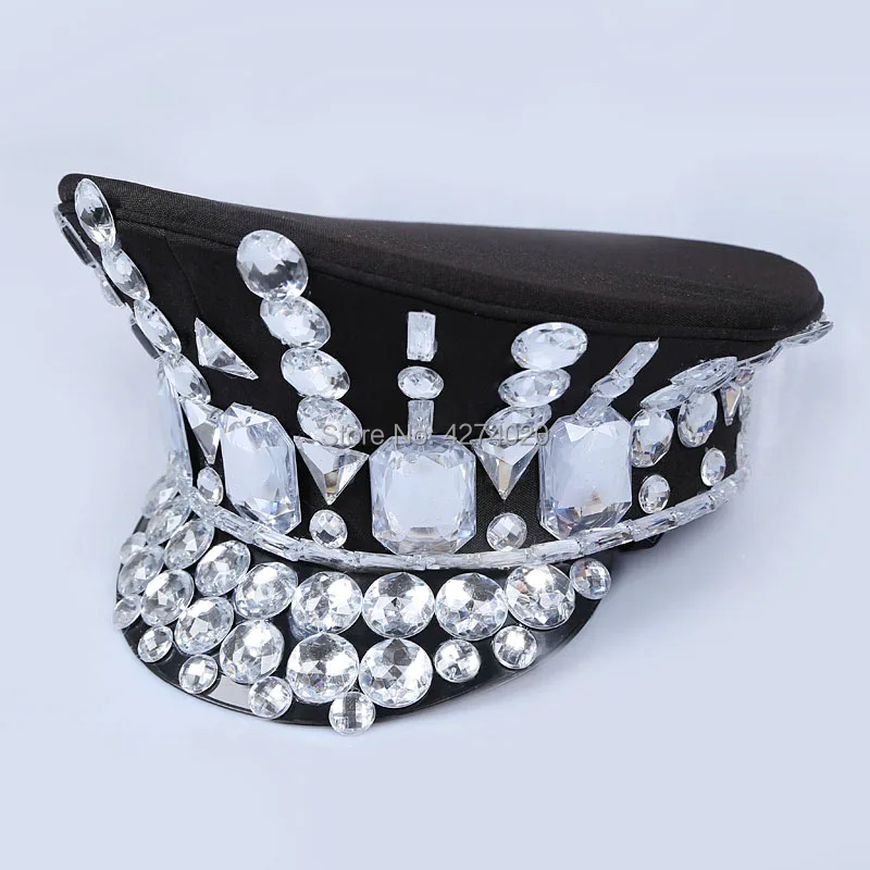 2017-Direct-Selling-Winter-Military-Hats-Gorras-New-Dance-Night-Bar-Ds-Costume-Accessories-Rhinestone-Hat (1)