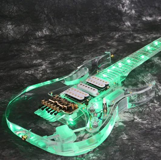

Free shopping nstock Starshine SR-LBC-033 colorful crystal electric guitar green led light body and neck full acrylic body neck