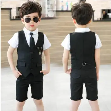 

2018 Brand Boy suit Formal Wedding Vest Suit Top Quality Gentle Boys Polka Vest Suit Children Wedding Suits Vest+pants+shirt+tie