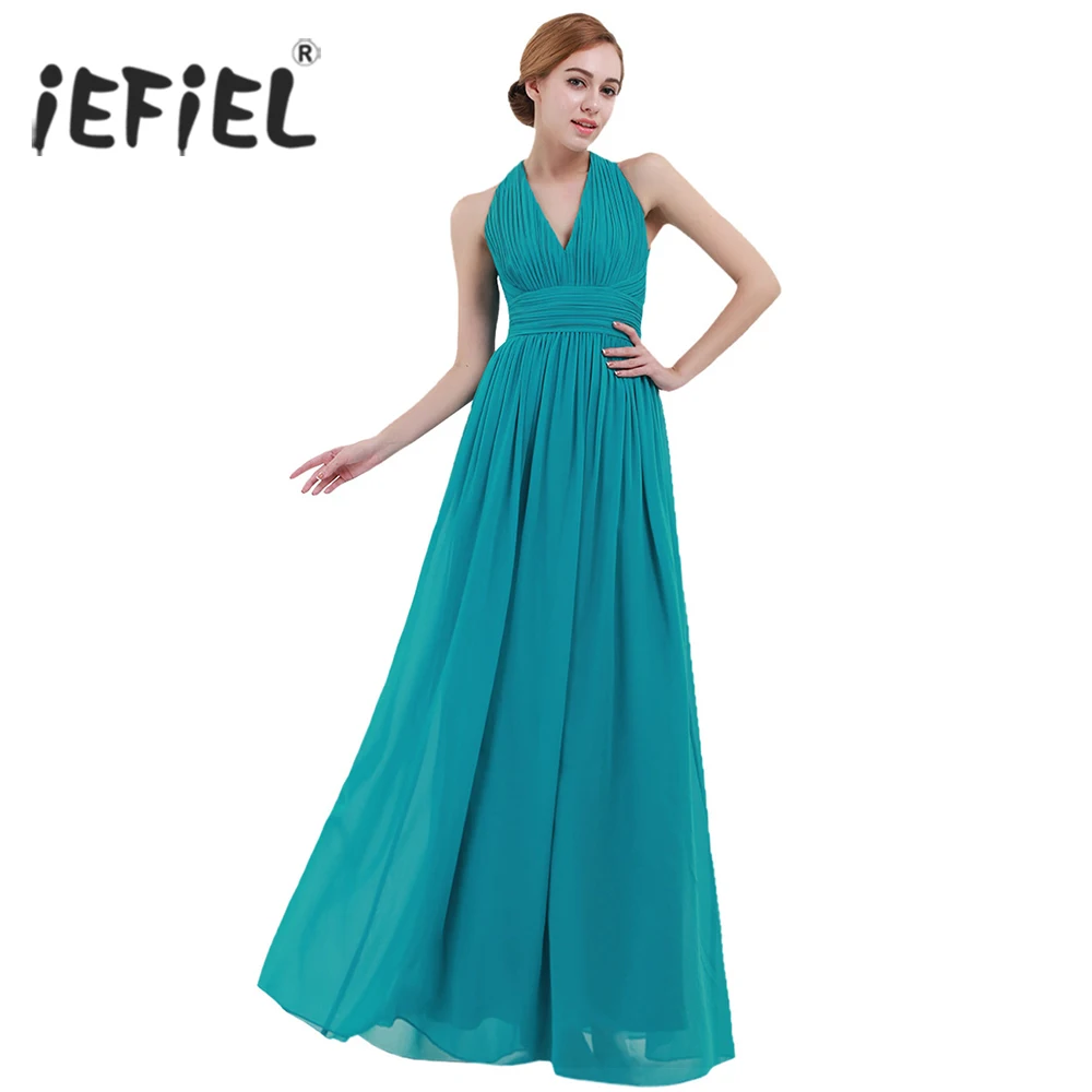 

iEFiEL Hot Women Formal Party Dresses V Neck Sleeve Long Dress 2017 Vestido De Festa Chiffon Weeding Special Occasion Dresses