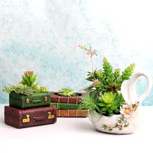Vintage maleta flor maceta resina suculenta planta soporte macetas bonsái de jardín casa resina decorativa para jardín musgo maceta