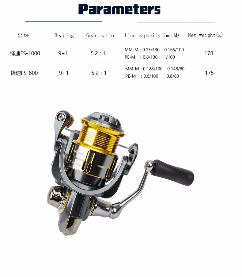 Tsurinoya FS800/1000 9+ 1 шариковый подшипник спиннинга в катушке с металлическим корпусом и алюминиевой ручкой