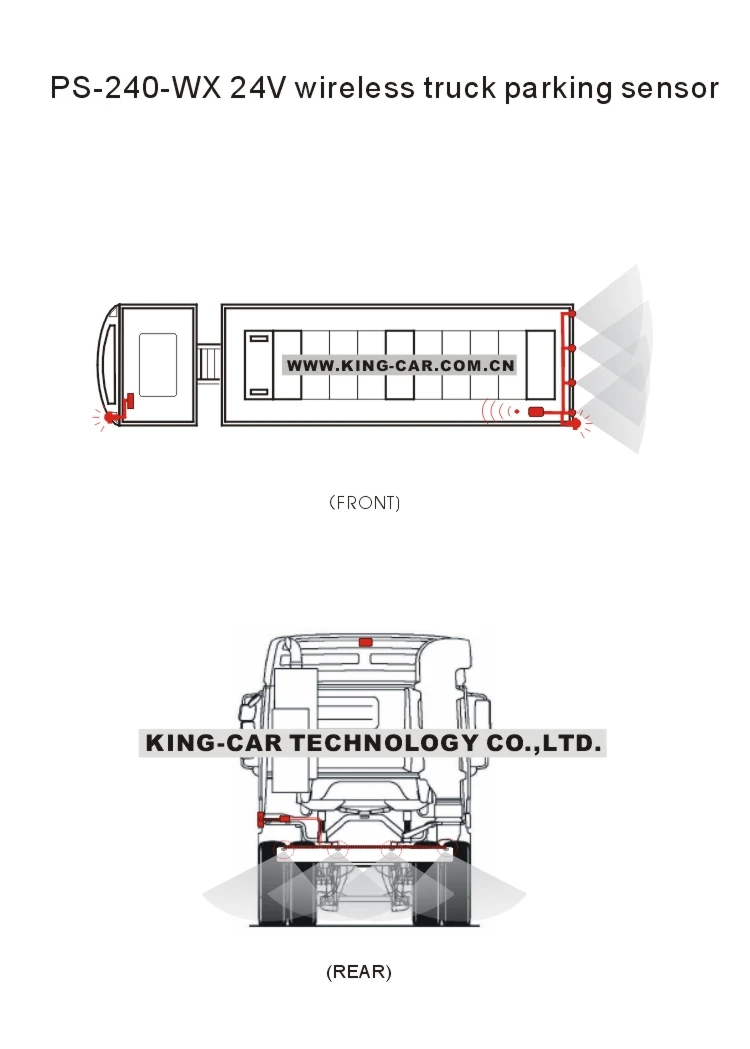 Беспроводной датчик парковки 24 В для грузовиков 100 метров, беспроводной усилитель, четыре задних датчика, беспроводной светодиодный дисплей