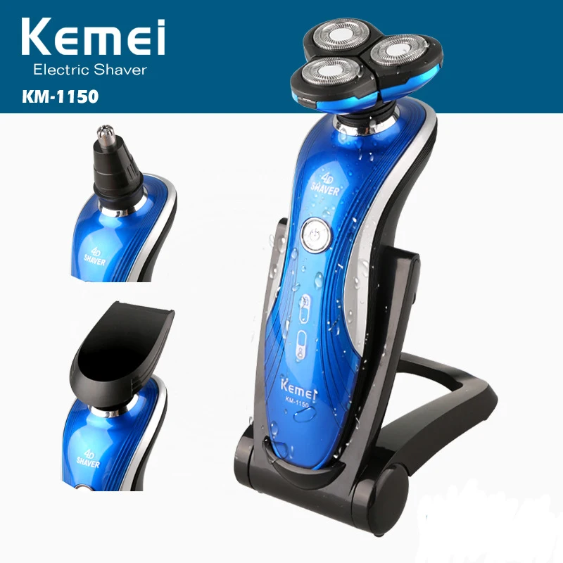 Kemei Rechargeable 3D Floating Shaver KM 1150 Washable 3 In 1 Triple Blade Electric Shaving
