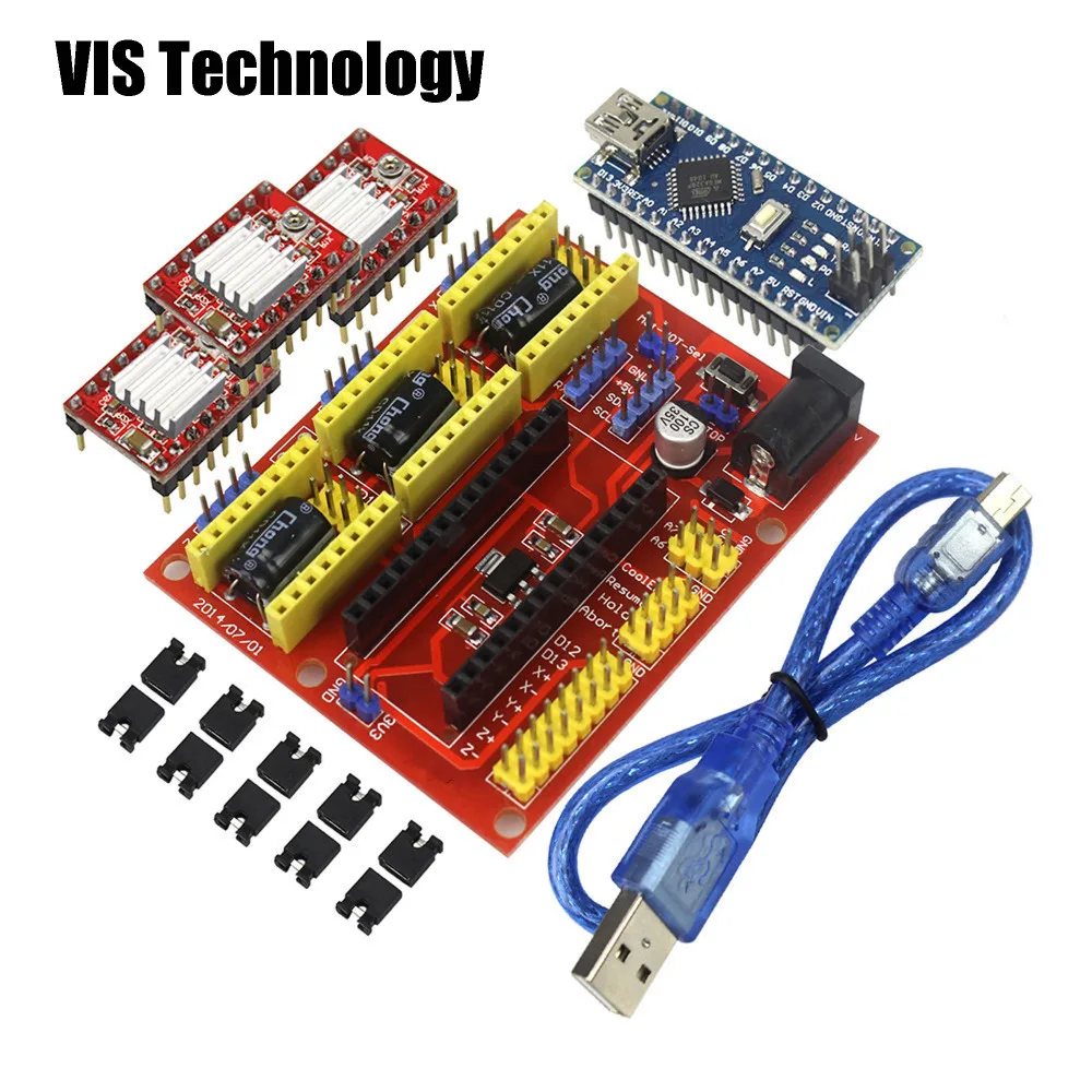 Гравировальный станок 3D V4 с ЧПУ Щит Nano 3 0 CH430 USB A4988 Reprap Шаговые драйверы для GRBL CNC