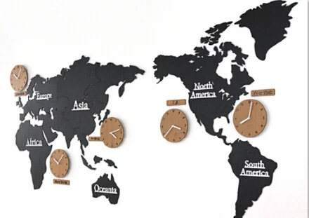Большая карта мира настенные часы современный европейский стиль круглый деревянный большой деревянный наручные часы, настенные часы немой настенные часы - Цвет: black with brown-2.2