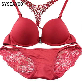 

The new Japanese Korean Y shape front buckle band gather bra underwear set