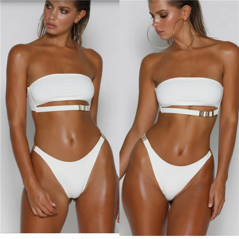 

2018 Sexy Women Strappless Bikini Set Bra Hig Leg Briefs Push-Up Padded Swimwear Swimsuit Bathing Suit Beach Wear