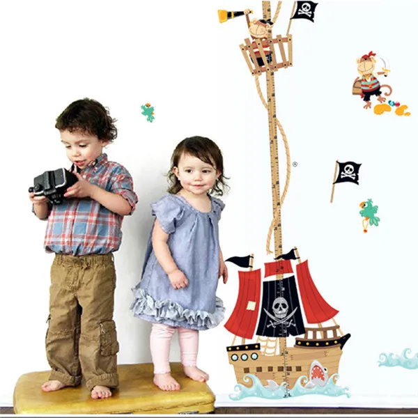 Free Shipping DIY Removable Pirate Ship Wall Decal Height Measurement Sticker Kids Bedroom Nursery Mural Art Wallpaper | Дом и сад