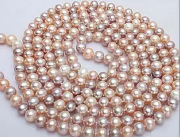 

Beautiful AAA 9-10 mm gold pink multicolor pearl necklace 52"