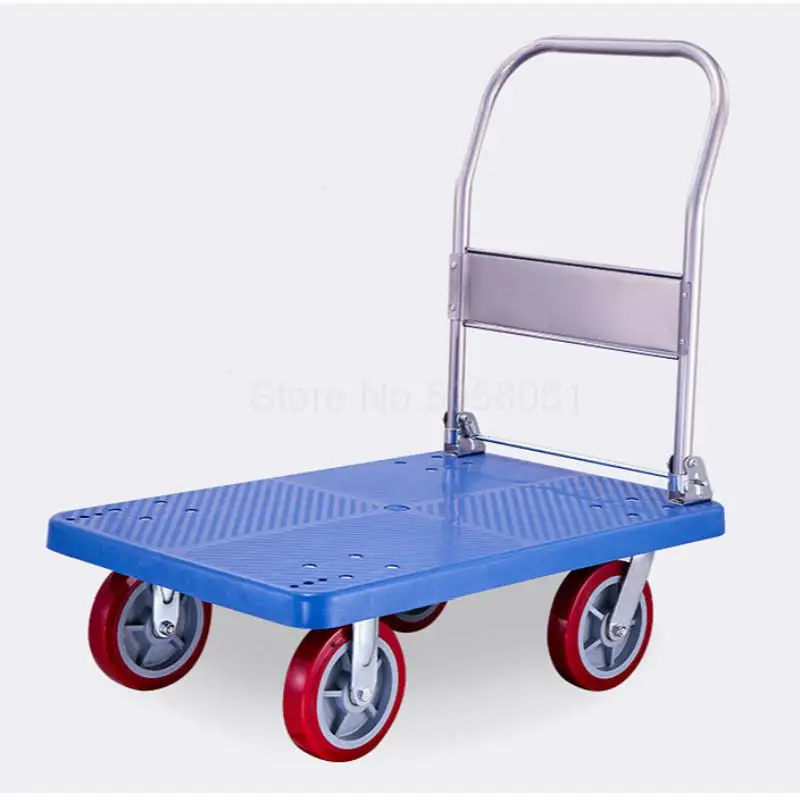 

Portable four-wheel flatbed mute folding trolley small truck pull goods car