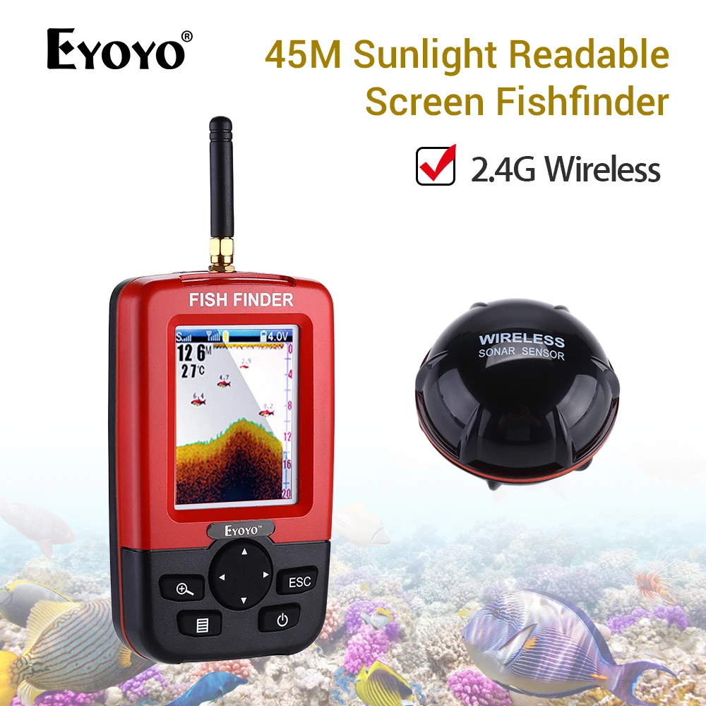 

Eyoyo JX02 2.8" LCD Portable Wireless Fish Finder Sonar Sensor Transducer Echo Sounder Alarm Detector 45m Depth Fishfinder Sea