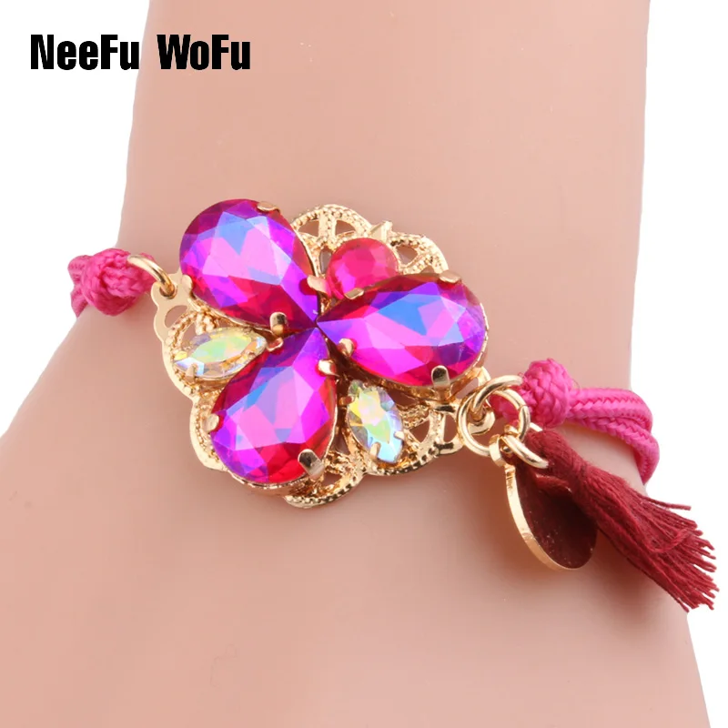 

NeeFu WoFu Alloy Crystal Bracelets Pulsera Bohemia de Madera Rope Chain Estrela de Cinco Pontas Brand Bracelet Perles 2018