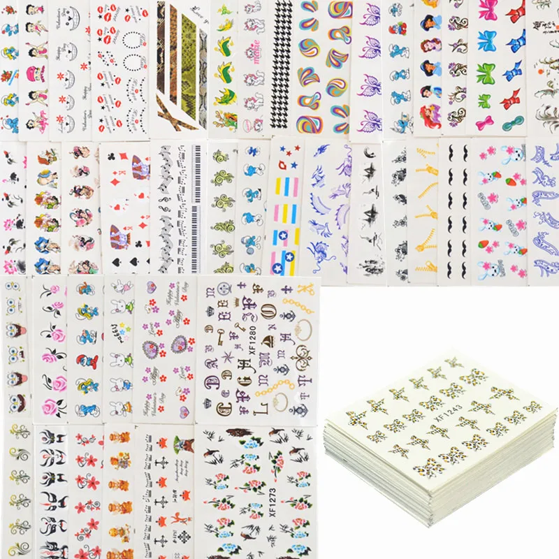 50 Sheets Mixed Styles Watermark BOW Cartoon Stickers Nail Art Water Transfer Tips Decals Beauty Temporary Tattoos Tools