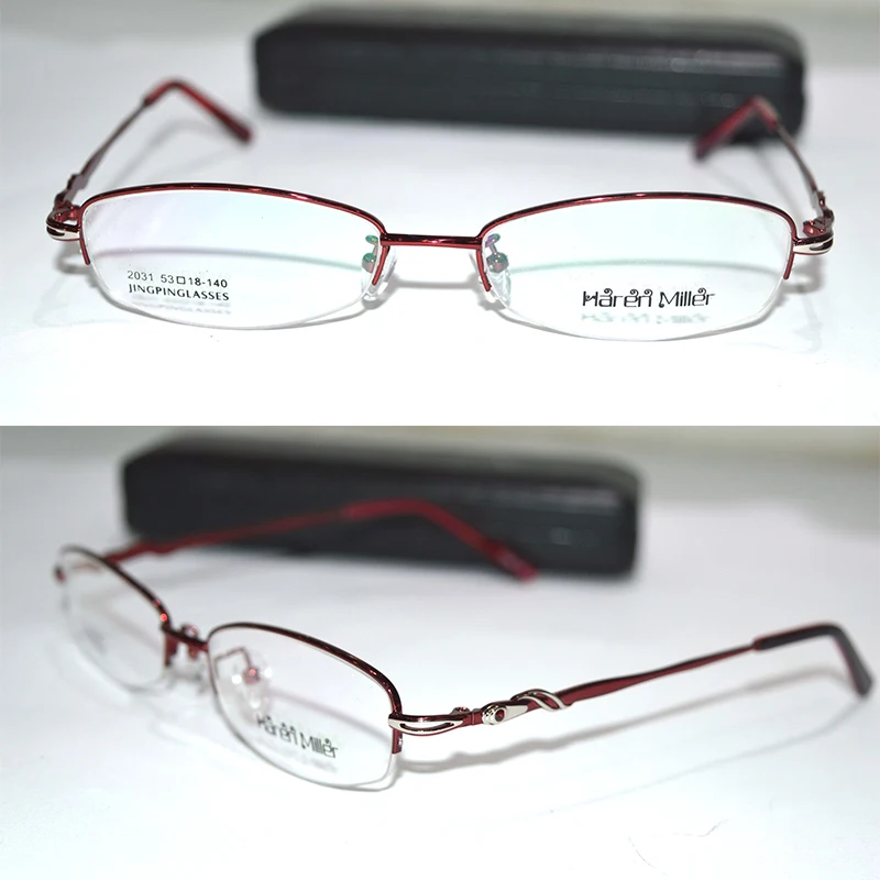 Optical Custom made optical lens Titanium alloy semi rim deep red Oval