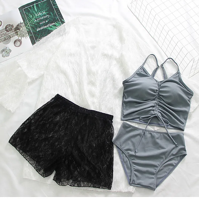

Swimwear Skirt Two-pieces High Sexy Bikini Push Up Padded Tankini Swimsuits Women Halter Mayo girls 2019 Mujer High Waist Ruffle