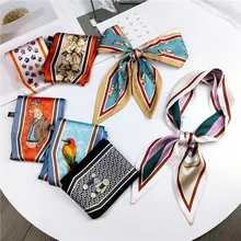 Fashion Hair Scarf For Women Neckerchief Cute Tie Wrist Ribbons Print Silk Satin Bag Scarfs Long Skinny Scarves For Ladies