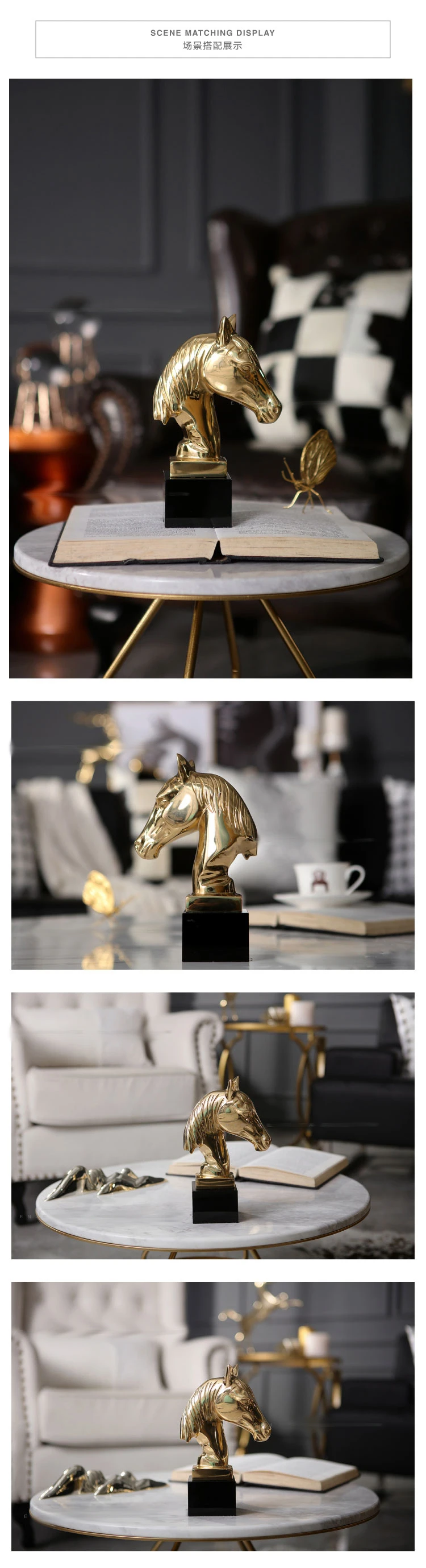 Luxurious Creative Metal Copper Animal Horse Head Shape Statue Home Decor Crafts Room Decoration Objects Office Figurines